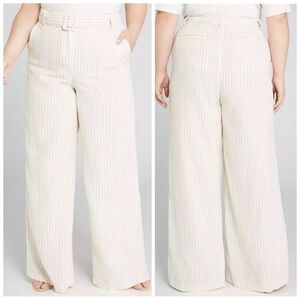 •LANE BRYANT• Ivory/Tan Striped Linen Blend Wide Leg Trouser Pant Plus Size 22